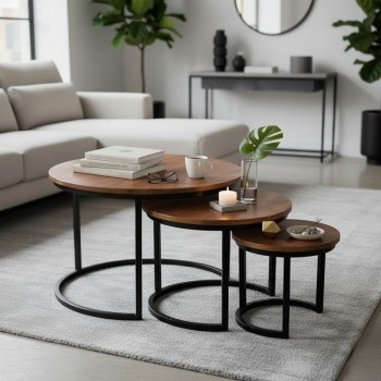 Τραπέζι σαλονιού Frina pakoworld σετ 3τεμ mango ξύλο σε καρυδί απόχρωση με πόδι μαύρο μέταλλο Τραπέζι σαλονιού Frina pakoworld σετ 3τεμ mango ξύλο σε καρυδί απόχρωση με πόδι μαύρο μέταλλο