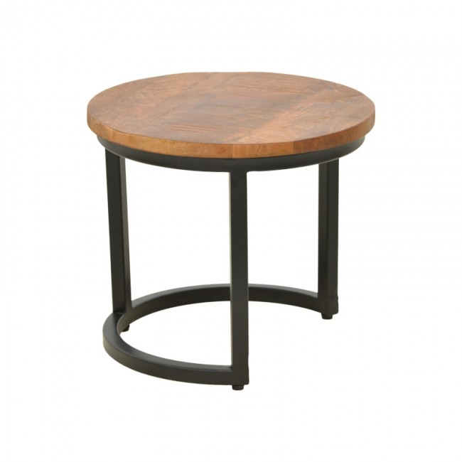 Τραπέζι σαλονιού Frina pakoworld σετ 3τεμ mango ξύλο σε καρυδί απόχρωση με πόδι μαύρο μέταλλο