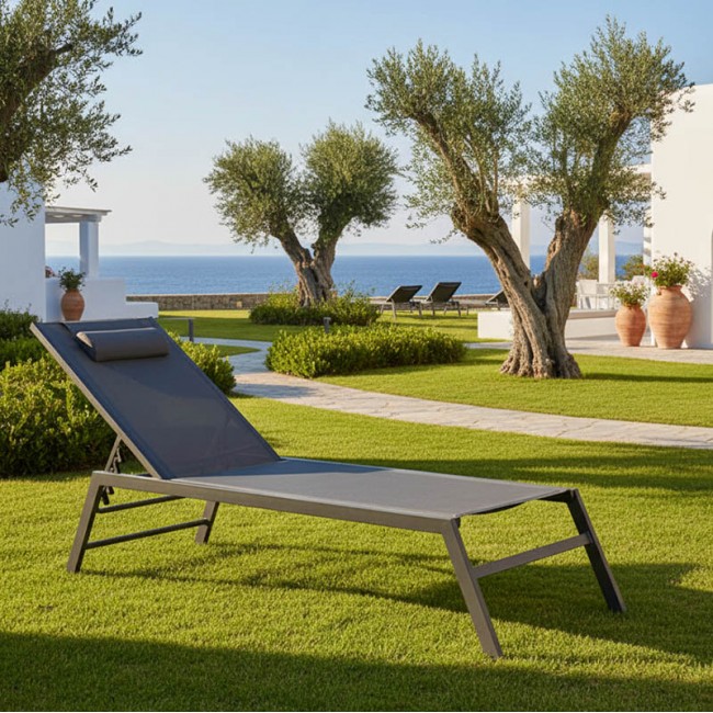 Ξαπλώστρα Kiara pakoworld αλουμίνιο-textilene ανθρακί στοιβαζόμενη