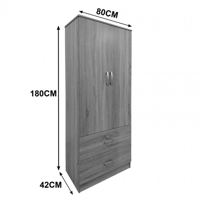 Ντουλάπα δίφυλλη με 2 συρτάρια Lego pakoworld σε sonoma-ανθρακί απόχρωση 80x42x180εκ Ντουλάπα δίφυλλη με 2 συρτάρια Lego pakoworld σε sonoma-ανθρακί απόχρωση 80x42x180εκ