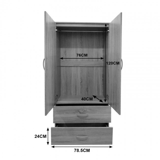 Ντουλάπα δίφυλλη με 2 συρτάρια Lego pakoworld σε sonoma-ανθρακί απόχρωση 80x42x180εκ Ντουλάπα δίφυλλη με 2 συρτάρια Lego pakoworld σε sonoma-ανθρακί απόχρωση 80x42x180εκ