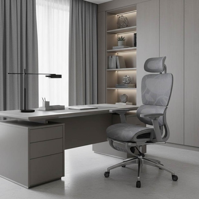 Καρέκλα γραφείου διευθυντή με υποπόδιο Thelonius pakoworld mesh γκρι Καρέκλα γραφείου διευθυντή με υποπόδιο Thelonius pakoworld mesh γκρι