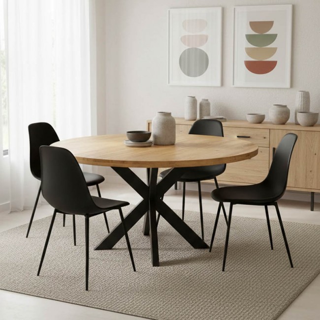 Τραπέζι Royalty I pakoworld μασίφ ξύλο mango 4εκ σε φυσική απόχρωση-πόδι μεταλλικό μαύρο Φ130x77εκ