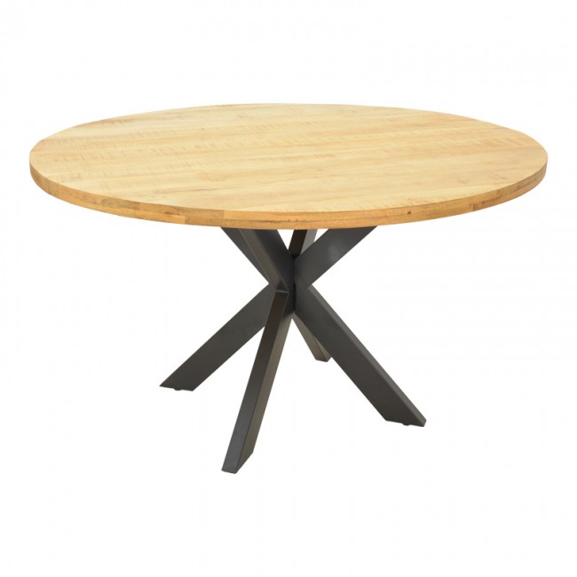 Τραπέζι Royalty I pakoworld μασίφ ξύλο mango 4εκ σε φυσική απόχρωση-πόδι μεταλλικό μαύρο Φ130x77εκ