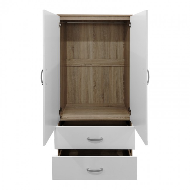 Ντουλάπα δίφυλλη με 2 συρτάρια Lego pakoworld σε sonoma-λευκή απόχρωση 80x42x180εκ