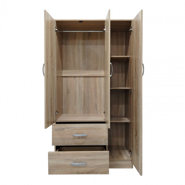 Ντουλάπα τρίφυλλη με 2 συρτάρια Lego pakoworld σε sonoma απόχρωση 90x42x180εκ