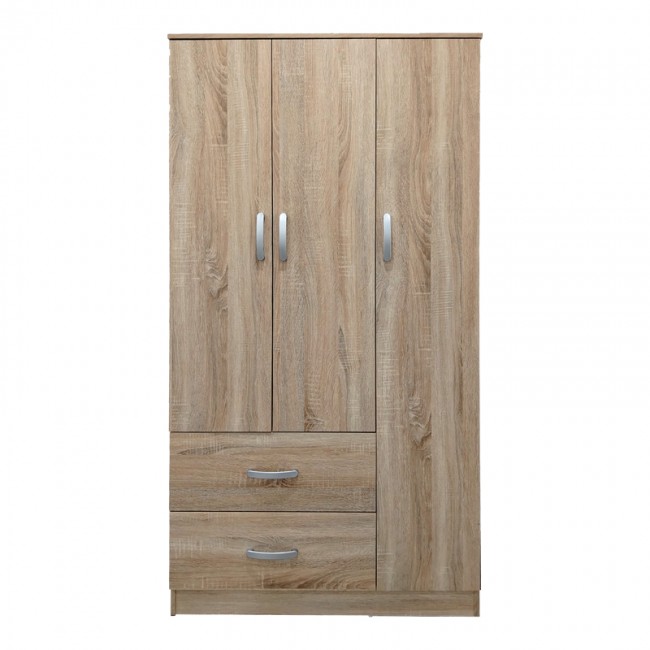 Ντουλάπα τρίφυλλη με 2 συρτάρια Lego pakoworld σε sonoma απόχρωση 90x42x180εκ