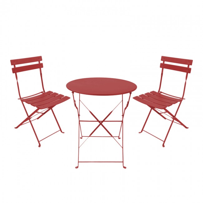 Τραπεζαρία Bistro pakoworld σετ 3τεμ μεταλλική αναδιπλούμενη σε terracotta απόχρωση Φ60x71εκ