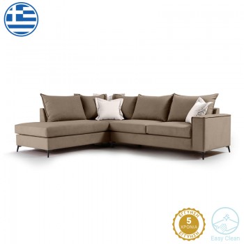 Γωνιακός καναπές δεξιά γωνία Romantic pakoworld ύφασμα mocha-cream 290x235x95εκ Γωνιακός καναπές δεξιά γωνία Romantic pakoworld ύφασμα mocha-cream 290x235x95εκ