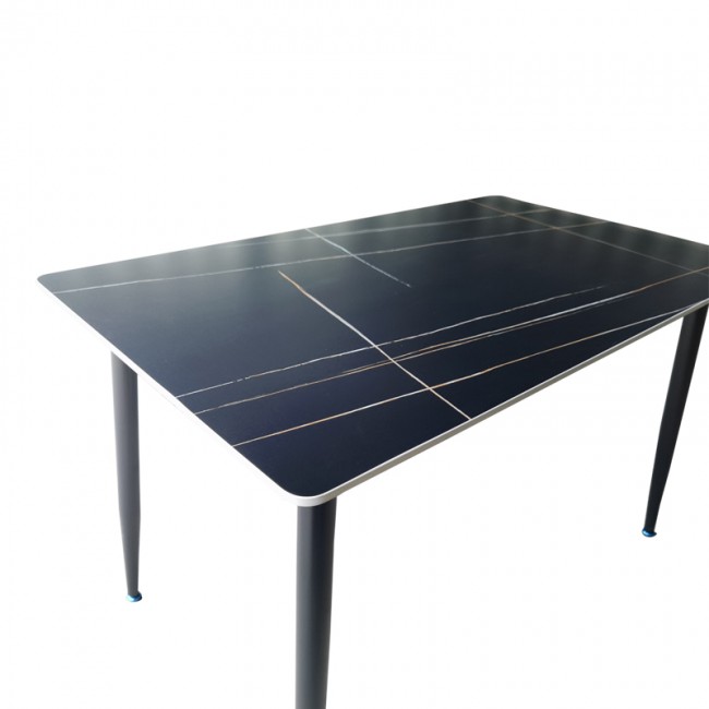 Τραπέζι Pembe pakoworld sintered stone μαύρη όψη μαρμάρου με μαύρα μεταλλικά πόδια 120x70x75εκ