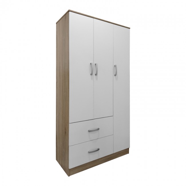 Ντουλάπα τρίφυλλη με 2 συρτάρια Lego pakoworld σε sonoma-λευκή απόχρωση 90x42x180εκ