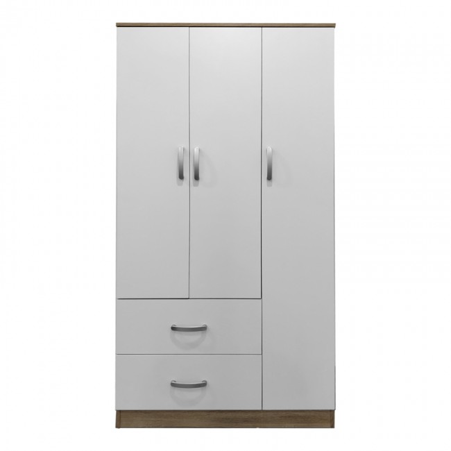 Ντουλάπα τρίφυλλη με 2 συρτάρια Lego pakoworld σε sonoma-λευκή απόχρωση 90x42x180εκ