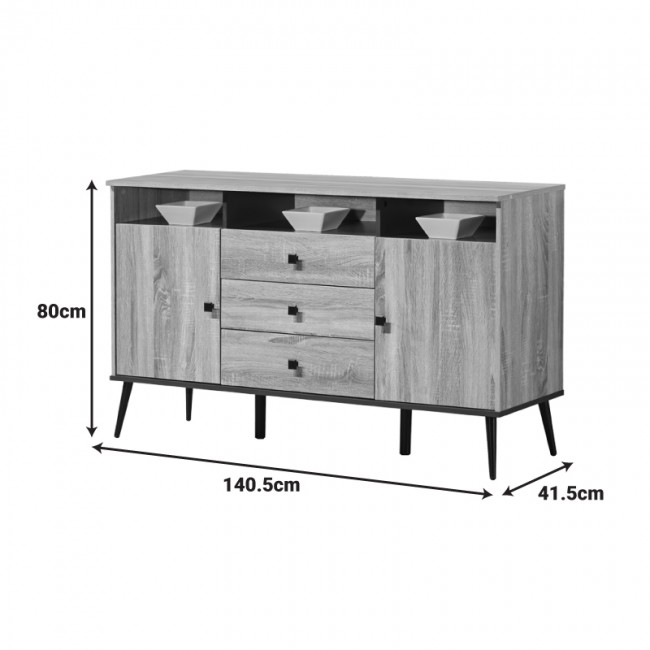 Μπουφές Zezan pakoworld σε sonoma-ανθρακί απόχρωση 140.5x41.5x80εκ Μπουφές Zezan pakoworld σε sonoma-ανθρακί απόχρωση 140.5x41.5x80εκ