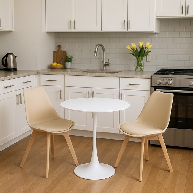 Τραπεζαρία Elijah-Gaston pakoworld σετ 3τεμ pp-pu σε taupe-λευκή απόχρωση με φυσικό πόδι Φ60x74εκ Τραπεζαρία Elijah-Gaston pakoworld σετ 3τεμ pp-pu σε taupe-λευκή απόχρωση με φυσικό πόδι Φ60x74εκ