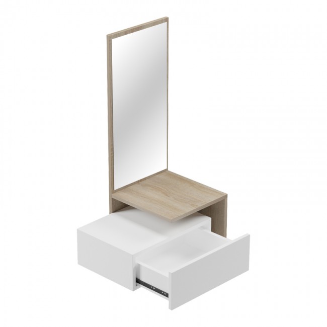 Tουαλέτα κρεβατοκάμαρας Kendi pakoworld κρεμαστή με καθρέπτη σε λευκό-sonoma απόχρωση 49.1x31.3x90εκ