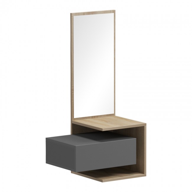 Τουαλέτα κρεβατοκάμαρας Kendi pakoworld κρεμαστή με καθρέπτη σε γκρι-sonoma απόχρωση 49.1x31.3x90εκ