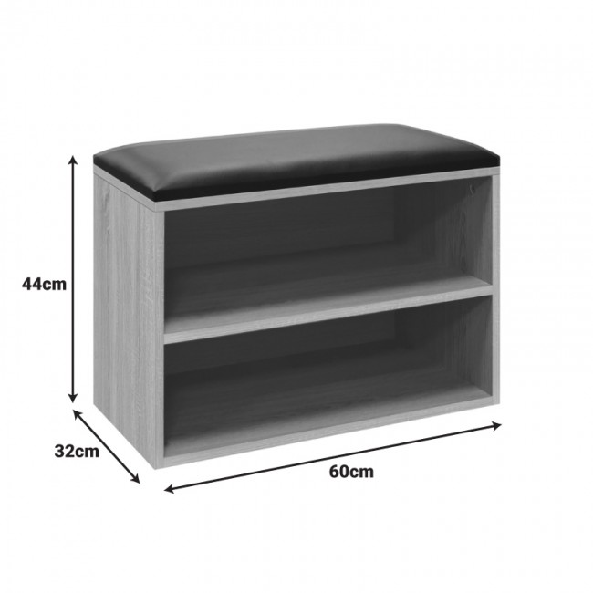 Παπουτσοθήκη-Σκαμπό Kiana pakoworld 4 ζεύγων με μαξιλάρι σε γκρι-oak απόχρωση 60x32x44εκ