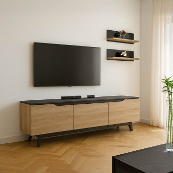 Σύνθετο σαλονιού Kasia pakoworld σε μαύρο μαρμάρου-sonoma απόχρωση 180x35x48.5εκ Σύνθετο σαλονιού Kasia pakoworld σε μαύρο μαρμάρου-sonoma απόχρωση 180x35x48.5εκ