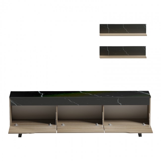 Σύνθετο σαλονιού Kasia pakoworld σε μαύρο μαρμάρου-sonoma απόχρωση 180x35x48.5εκ Σύνθετο σαλονιού Kasia pakoworld σε μαύρο μαρμάρου-sonoma απόχρωση 180x35x48.5εκ