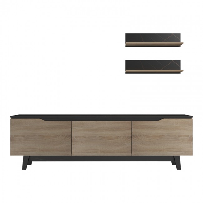 Σύνθετο σαλονιού Kasia pakoworld σε μαύρο μαρμάρου-sonoma απόχρωση 180x35x48.5εκ Σύνθετο σαλονιού Kasia pakoworld σε μαύρο μαρμάρου-sonoma απόχρωση 180x35x48.5εκ