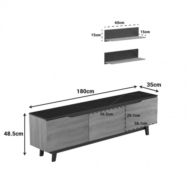 Σύνθετο σαλονιού Kasia pakoworld σε μαύρο μαρμάρου-sonoma απόχρωση 180x35x48.5εκ Σύνθετο σαλονιού Kasia pakoworld σε μαύρο μαρμάρου-sonoma απόχρωση 180x35x48.5εκ