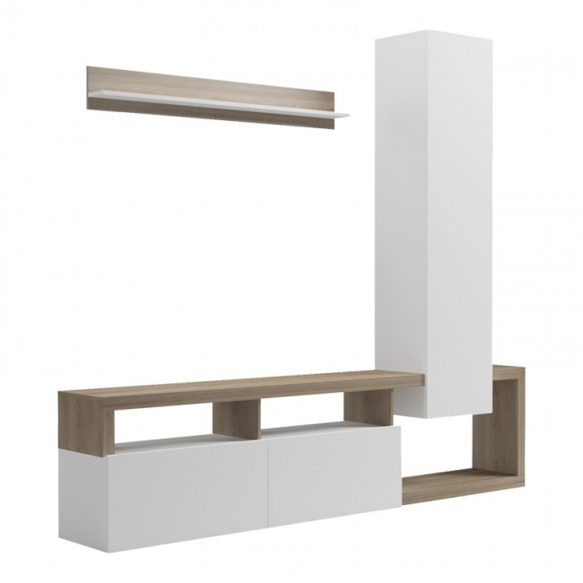 Σύνθετο σαλονιού Leganto pakoworld σε sonoma με λευκή απόχρωση 220.5x35x197.5εκ Σύνθετο σαλονιού Leganto pakoworld σε sonoma με λευκή απόχρωση 220.5x35x197.5εκ