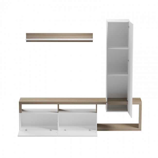 Σύνθετο σαλονιού Leganto pakoworld σε sonoma με λευκή απόχρωση 220.5x35x197.5εκ Σύνθετο σαλονιού Leganto pakoworld σε sonoma με λευκή απόχρωση 220.5x35x197.5εκ