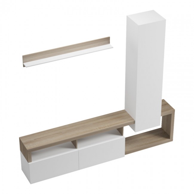 Σύνθετο σαλονιού Leganto pakoworld σε sonoma με λευκή απόχρωση 220.5x35x197.5εκ Σύνθετο σαλονιού Leganto pakoworld σε sonoma με λευκή απόχρωση 220.5x35x197.5εκ