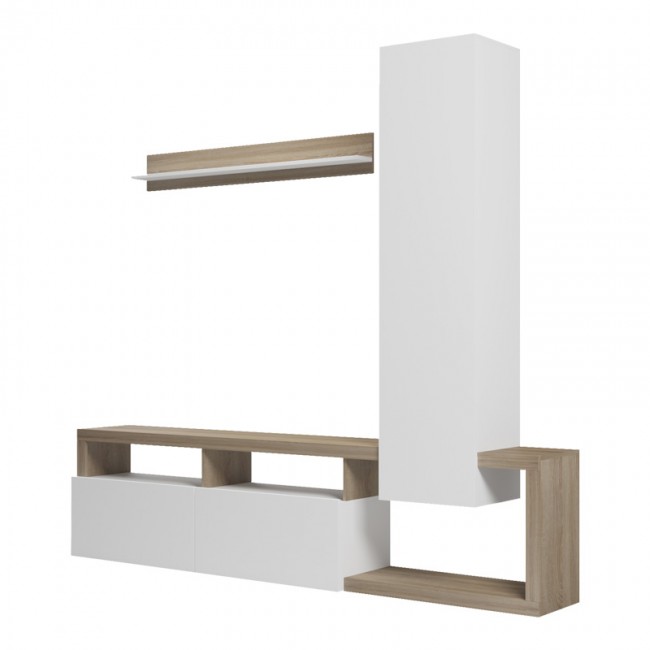 Σύνθετο σαλονιού Leganto pakoworld σε sonoma με λευκή απόχρωση 220.5x35x197.5εκ Σύνθετο σαλονιού Leganto pakoworld σε sonoma με λευκή απόχρωση 220.5x35x197.5εκ