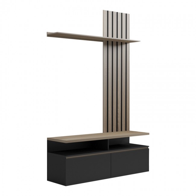 Σύνθετο σαλονιού Perlento pakoworld σε μαύρο με sonoma απόχρωση 140x41x219.5εκ Σύνθετο σαλονιού Perlento pakoworld σε μαύρο με sonoma απόχρωση 140x41x219.5εκ