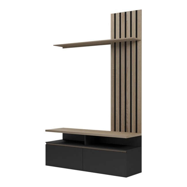 Σύνθετο σαλονιού Perlento pakoworld σε μαύρο με sonoma απόχρωση 140x41x219.5εκ Σύνθετο σαλονιού Perlento pakoworld σε μαύρο με sonoma απόχρωση 140x41x219.5εκ