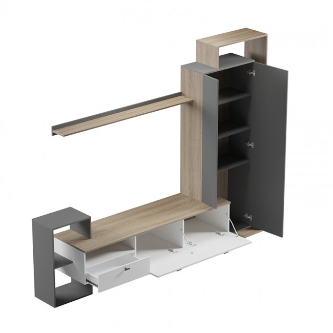 Σύνθετο σαλονιού Ferefia pakoworld σε sonoma με λευκή και γκρι απόχρωση 240x45.5x189.5εκ Σύνθετο σαλονιού Ferefia pakoworld σε sonoma με λευκή και γκρι απόχρωση 240x45.5x189.5εκ