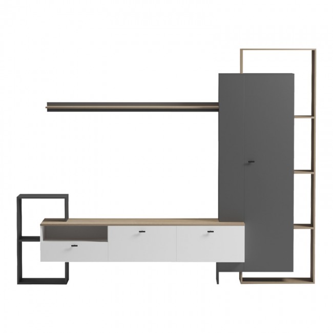 Σύνθετο σαλονιού Ferefia pakoworld σε sonoma με λευκή και γκρι απόχρωση 240x45.5x189.5εκ Σύνθετο σαλονιού Ferefia pakoworld σε sonoma με λευκή και γκρι απόχρωση 240x45.5x189.5εκ