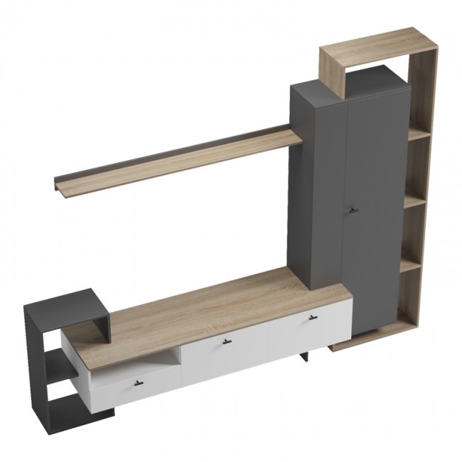 Σύνθετο σαλονιού Ferefia pakoworld σε sonoma με λευκή και γκρι απόχρωση 240x45.5x189.5εκ Σύνθετο σαλονιού Ferefia pakoworld σε sonoma με λευκή και γκρι απόχρωση 240x45.5x189.5εκ