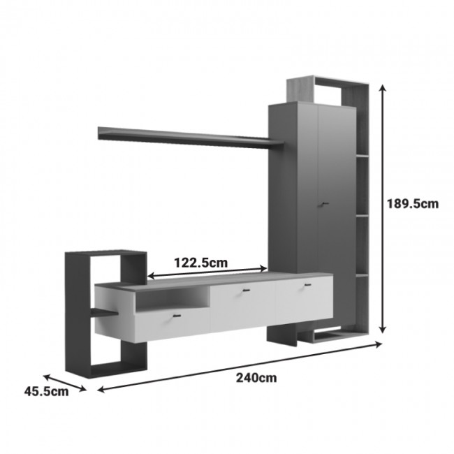 Σύνθετο σαλονιού Ferefia pakoworld σε sonoma με λευκή και γκρι απόχρωση 240x45.5x189.5εκ Σύνθετο σαλονιού Ferefia pakoworld σε sonoma με λευκή και γκρι απόχρωση 240x45.5x189.5εκ