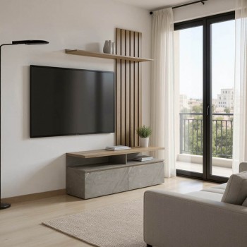 Σύνθετο σαλονιού Perlento pakoworld σε μπεζ μαρμάρου με sonoma απόχρωση 140x41x219.5εκ Σύνθετο σαλονιού Perlento pakoworld σε μπεζ μαρμάρου με sonoma απόχρωση 140x41x219.5εκ