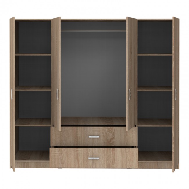 Ντουλάπα τετράφυλλη Royal pakoworld με συρτάρια sonoma 200x58x177εκ Ντουλάπα τετράφυλλη Royal pakoworld με συρτάρια sonoma 200x58x177εκ