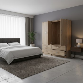 Ντουλάπα τετράφυλλη με συρτάρια Lego pakoworld sonoma 160x42x180εκ