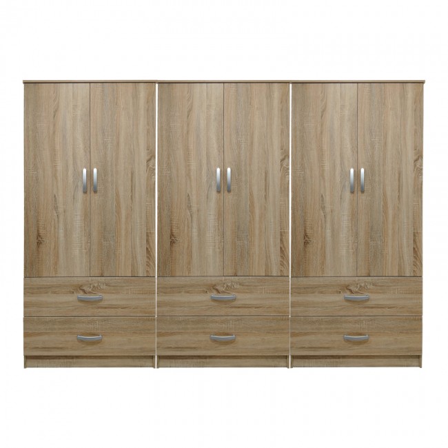 Ντουλάπα εξάφυλλη με συρτάρια Lego pakoworld sonoma 240x42x180εκ