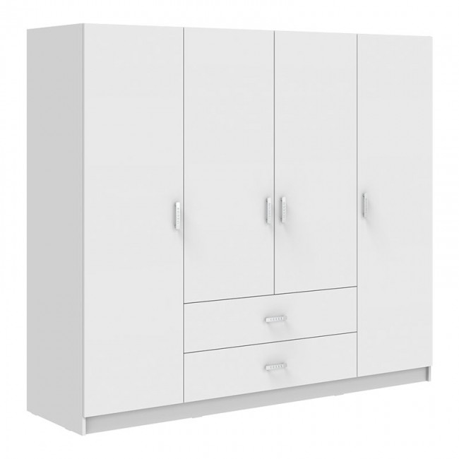 Ντουλάπα τετράφυλλη Royal pakoworld με συρτάρια και πατάρι λευκό 200x58x230εκ