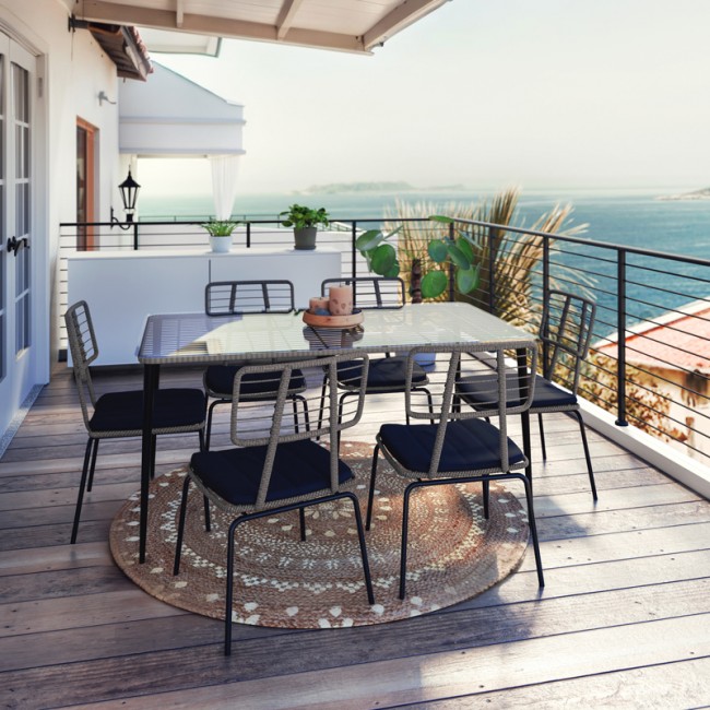 Τραπεζαρία Naoki σετ 7τεμ pakoworld μέταλλο μαύρο pe γκρι. Τραπεζαρία Naoki σετ 7τεμ pakoworld μέταλλο μαύρο pe γκρι.