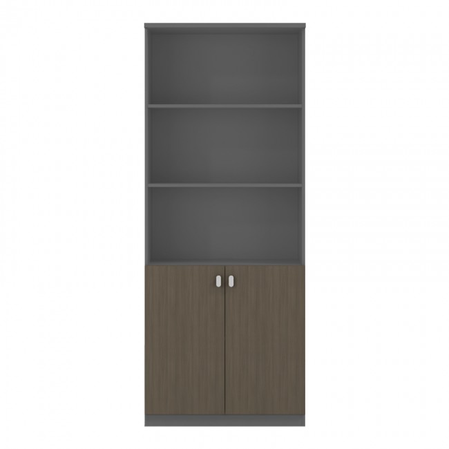 Βιβλιοθήκη γραφείου επαγγελματική Denith pakoworld ανθρακί-καρυδί 80x40x200εκ
