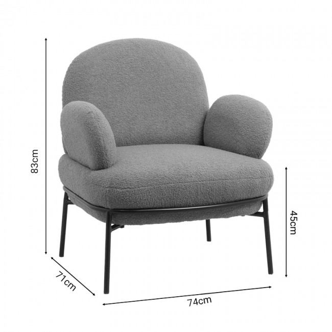 Πολυθρόνα Jaycob pakoworld μπουκλέ καφέ-πόδι μαύρο μέταλλο 74x71x83εκ