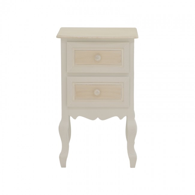 Κομοδίνο Joliene Inart mdf σε λευκή αντικέ-φυσική απόχρωση 40x34.5x64.5εκ