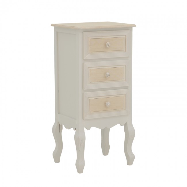 Κομοδίνο Joliene Inart mdf σε λευκή αντικέ-φυσική απόχρωση 40x34.5x82εκ