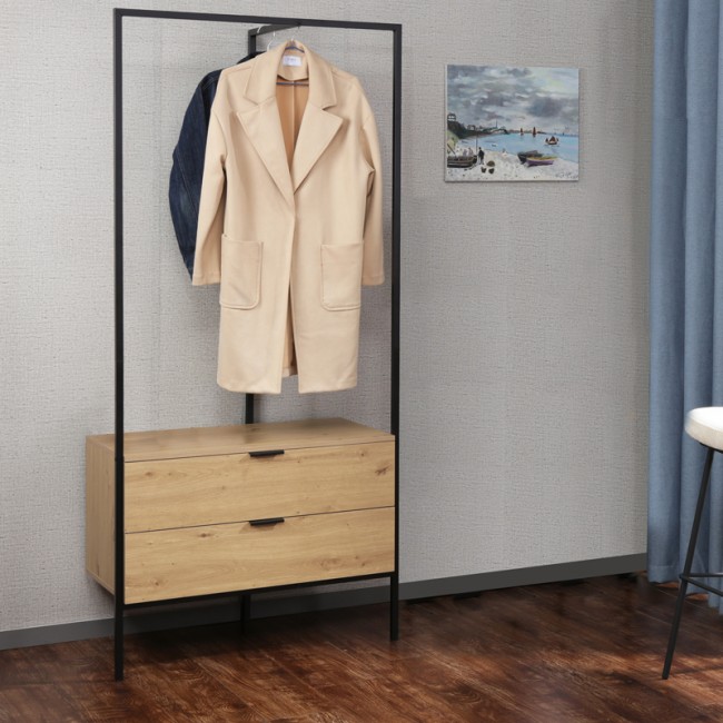 Έπιπλο εισόδου Keila pakoworld μελαμίνη σε φυσική απόχρωση και μαύρο μέταλλο 85x45x190εκ Έπιπλο εισόδου Keila pakoworld μελαμίνη σε φυσική απόχρωση και μαύρο μέταλλο 85x45x190εκ