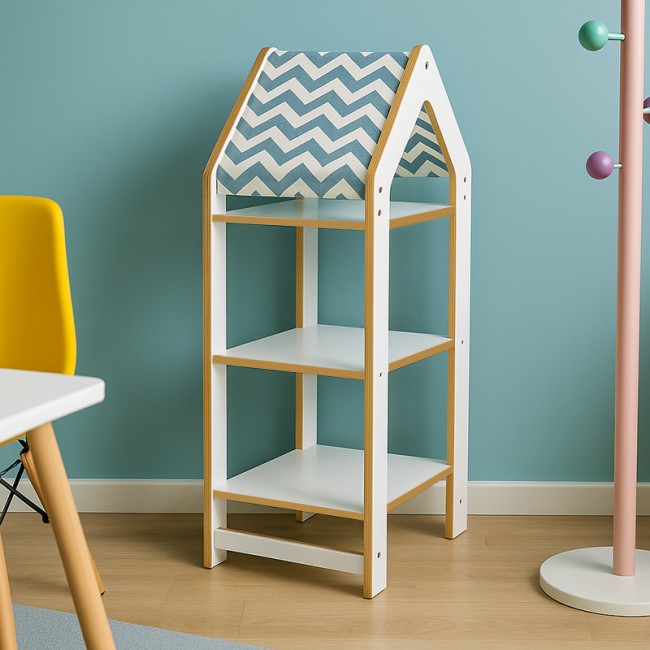 Ραφιέρα τ. Montessori Zoilen I pakoworld λευκό-μπλε mdf 50x30x100εκ Ραφιέρα τ. Montessori Zoilen I pakoworld λευκό-μπλε mdf 50x30x100εκ