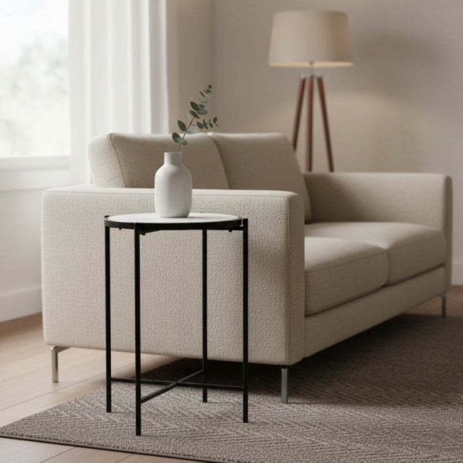 Βοηθητικό τραπεζάκι σαλονιού Luxere Inart μαύρο μέταλλο-λευκό μαρμάρου Φ40x65.5εκ Βοηθητικό τραπεζάκι σαλονιού Luxere Inart μαύρο μέταλλο-λευκό μαρμάρου Φ40x65.5εκ