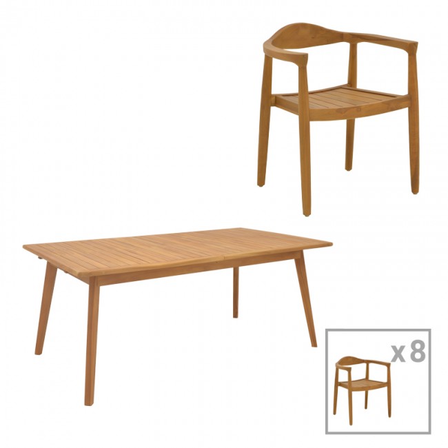 Τραπεζαρία 9 τεμ. Ganny-Pino pakoworld teak ξύλο σε φυσική απόχρωση 180/240x100x75εκ Τραπεζαρία 9 τεμ. Ganny-Pino pakoworld teak ξύλο σε φυσική απόχρωση 180/240x100x75εκ