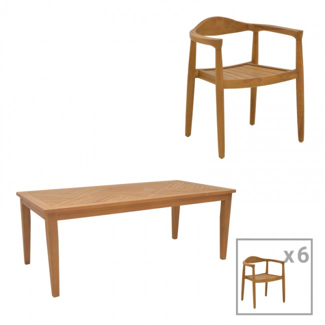 Τραπεζαρία σετ 7τεμ. Ganny-Mady pakoworld teak ξύλο σε φυσική απόχρωση 200x100x75εκ Τραπεζαρία σετ 7τεμ. Ganny-Mady pakoworld teak ξύλο σε φυσική απόχρωση 200x100x75εκ